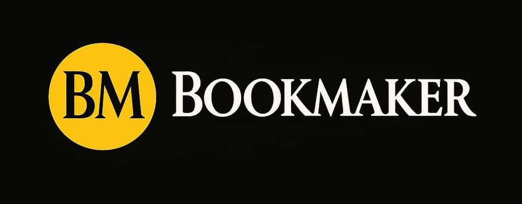 BookMaker Sportsbook Review logo on a black background showcasing the BM initials in a yellow circle emphasizing BookMaker's branding for a comprehensive review article.