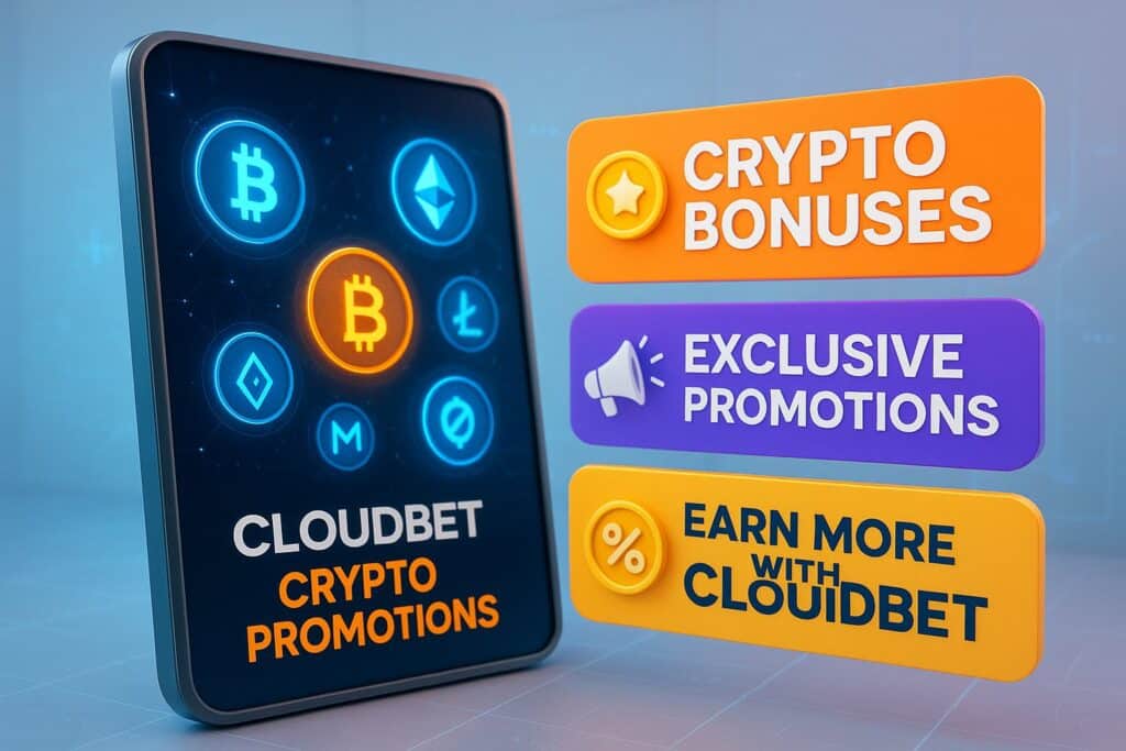 Cloudbet offers exciting crypto bonuses and promotions highlighted on a digital display. Boost your earnings with exclusive promotions and unique crypto bonus offers.