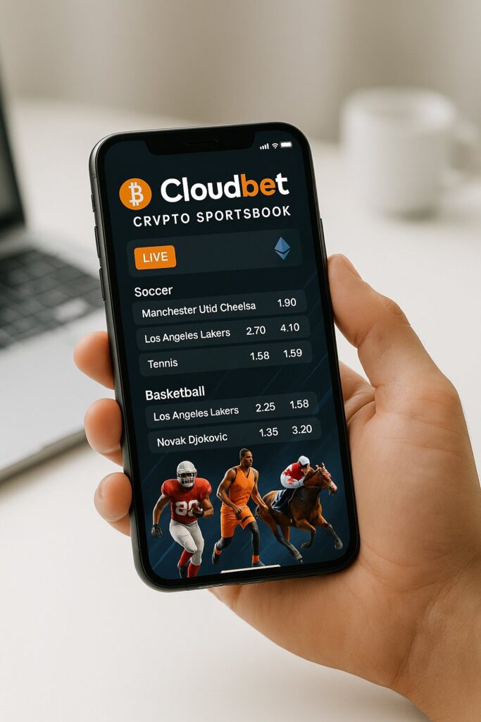 Mobile user experiencing Cloudbet Crypto Sportsbook interface showcasing live soccer and basketball odds highlighting its engaging and user-friendly crypto betting platform.