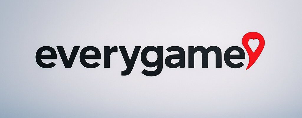 Everygame logo with a heart symbol in red signifying the charm of online gaming. Explore the detailed Everygame review and discover its unique features.