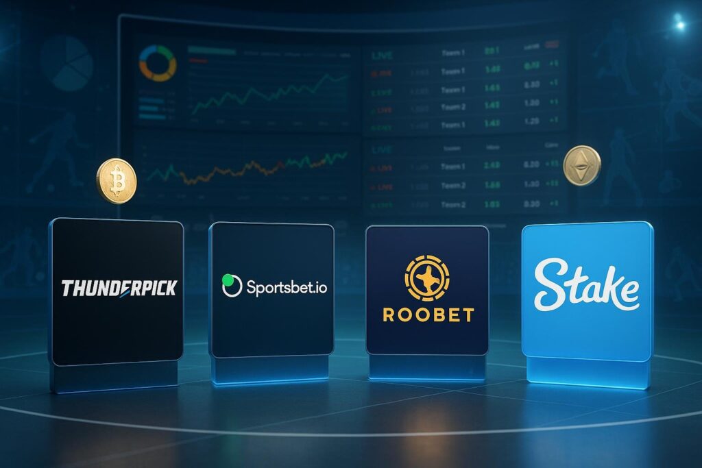 Comparison of Thunderpick Crypto Sportsbook vs SportsBet.io, Roobet, and Stake, highlighting key features of popular crypto betting platforms in the gaming industry.